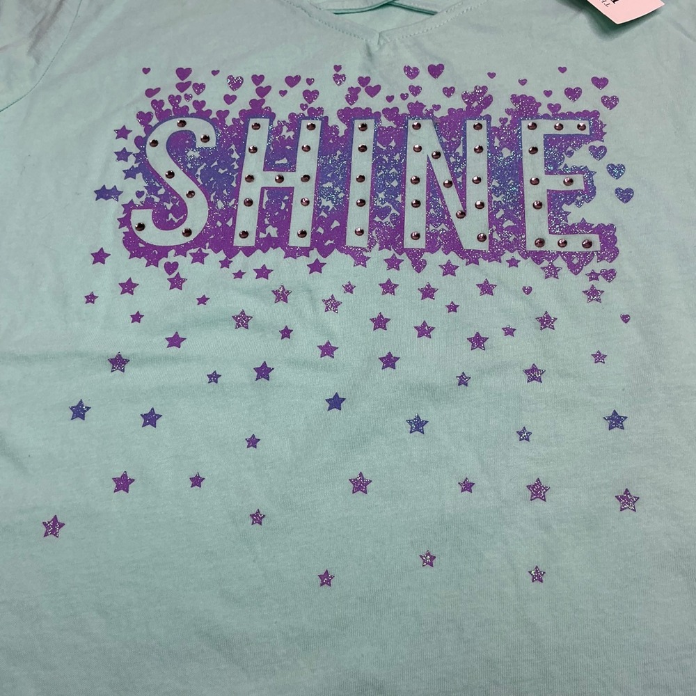 The Children's Place Iced Mint Graphic Tee Kids XL 14 Long Sleeve Shine Glitter - Picture 14 of 15